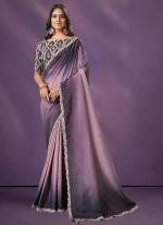 Crepe Silk Purple Wedding Wear Embroidery Work Saree